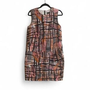 Lida Baday Dress Sz 12 Abstract Geometric Patterned Sleeveless Sheath Shift